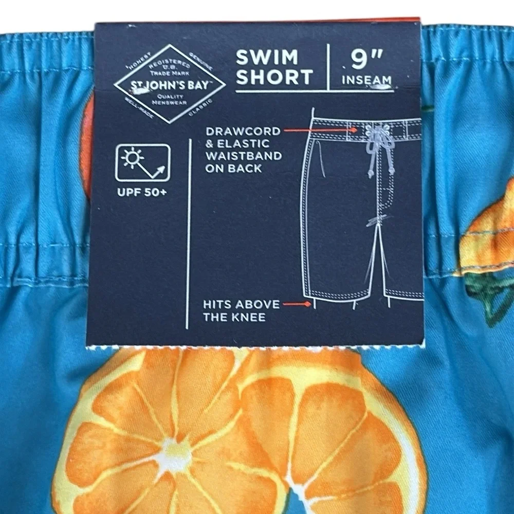 NWT St John's Bay Oranges Print Men's Swim Trunks Shorts with Mesh Liner Size XL